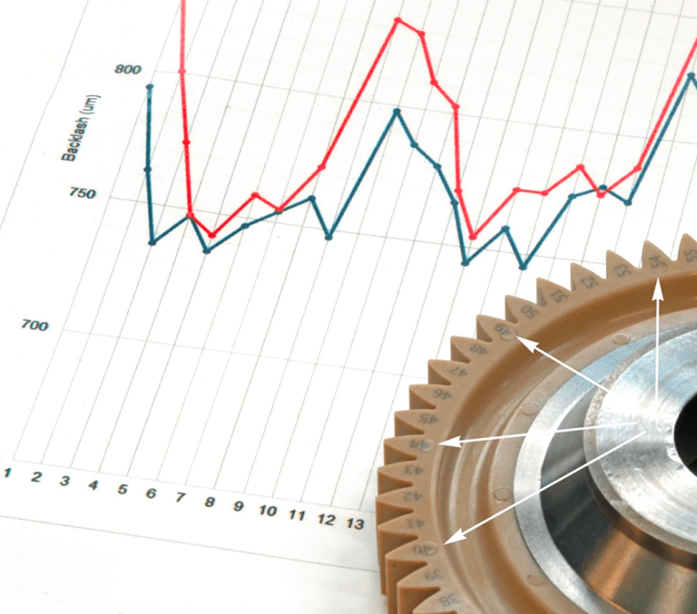 Illustration of a gear component and data graphing