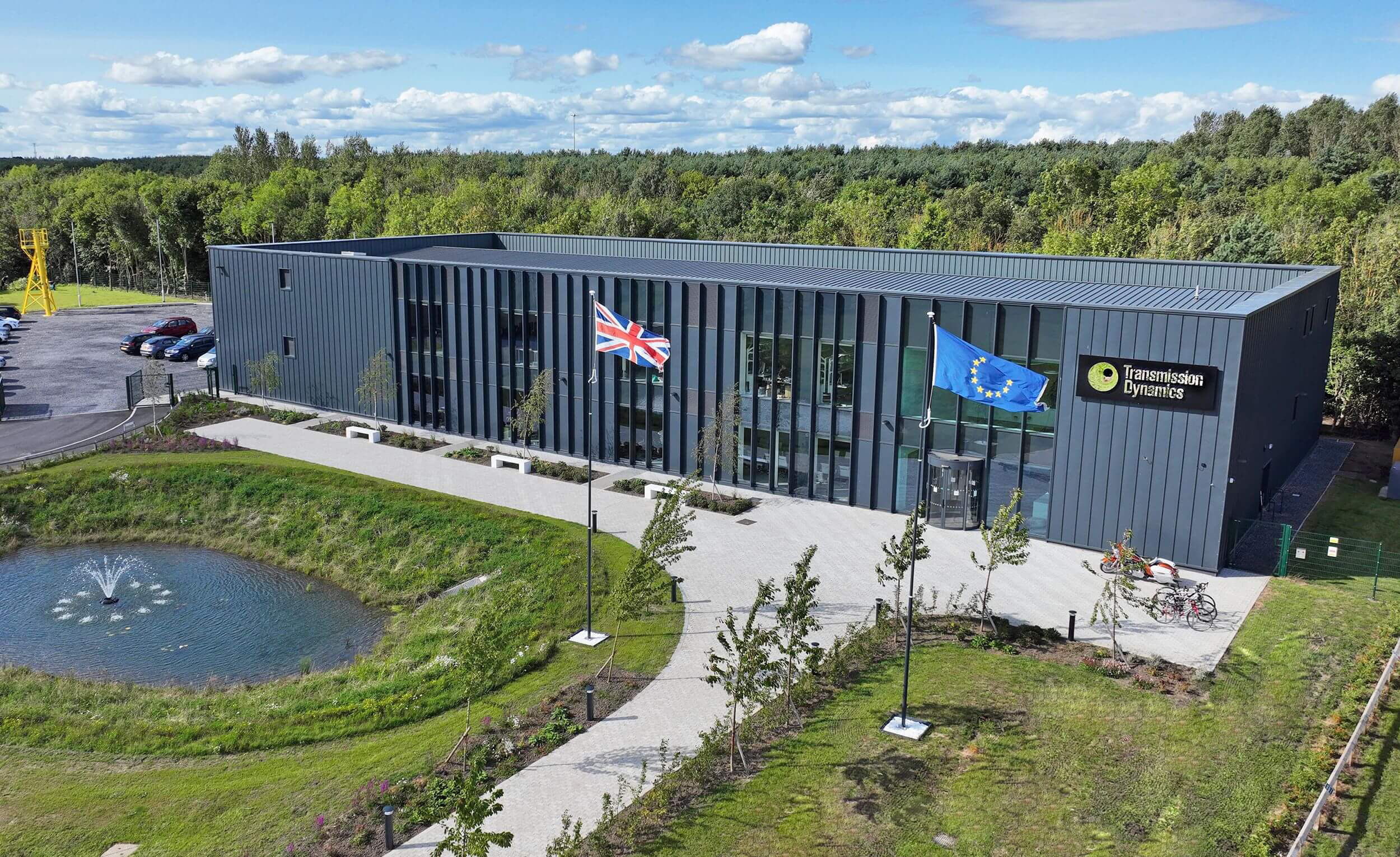 Fly-over image of Transmission dynamics digital telemetry Headquarters in Cramlington, Northumberland