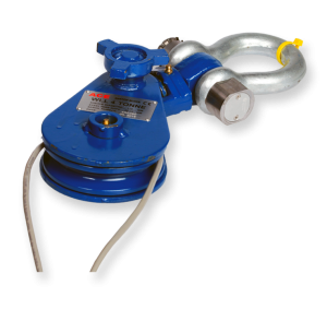 Image of part of a Wireless Load Cell with metal ring and blue housing